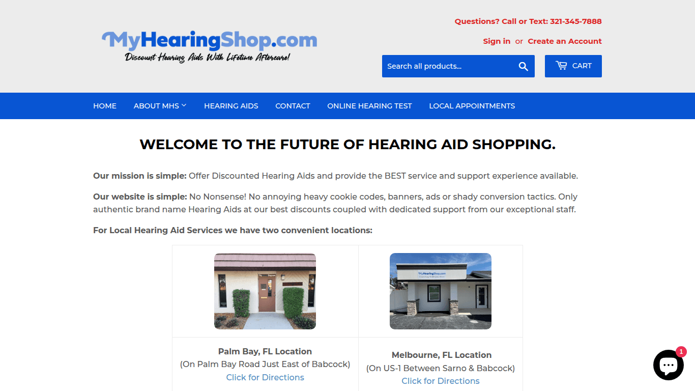 My Hearing Shop — Brevard SEM portfolio; web development and digital marketing, Brevard County, Florida